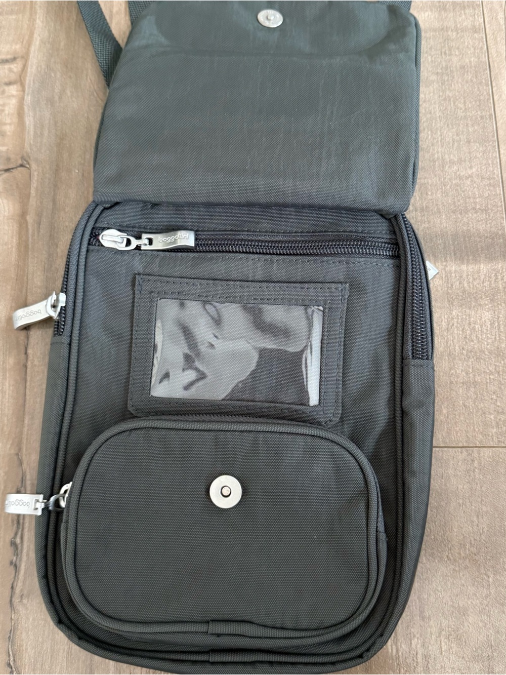 Baggallini RFID Journey Crossbody Bag Travel Adjustable Pocket Zip Dark Gray EUC - Picture 8 of 10